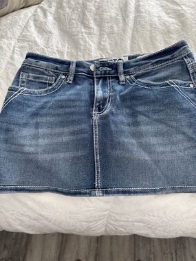 Dark Blue Denim Mini Skirt with Contrast Stitching